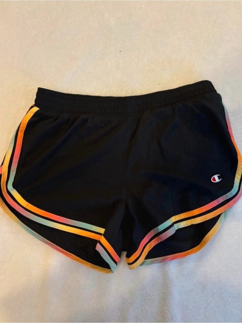 Champion Black Athletic Shorts with Rainbow Trim